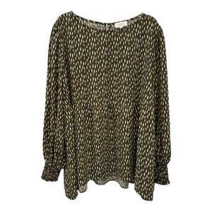 Oddy Top Womens Green Brushstroke Dot Tunic Blouse Long Sleeve Elastic Wristband
